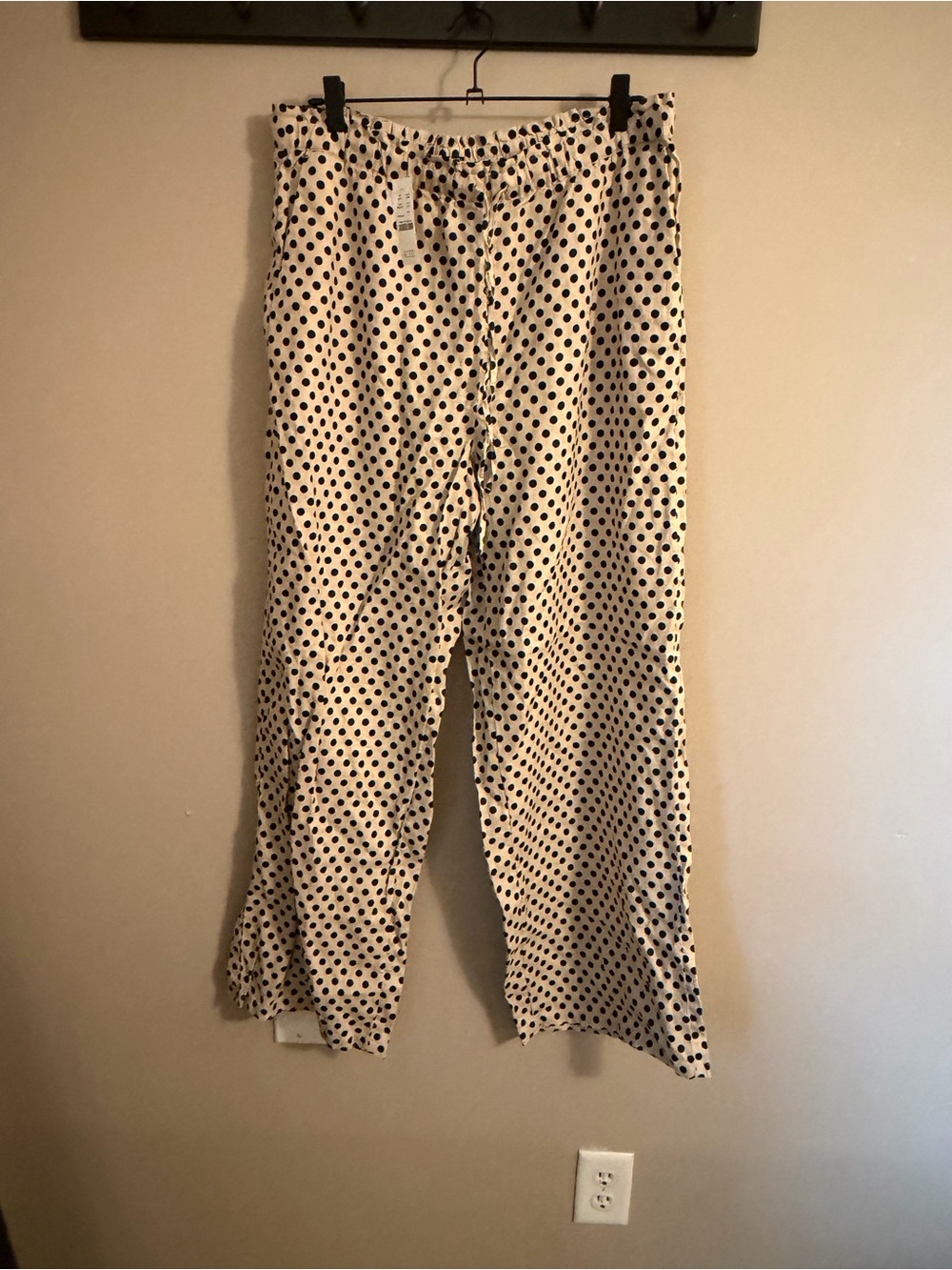 J. Crew Cream Wide-Leg Linen Polka Dot Pants